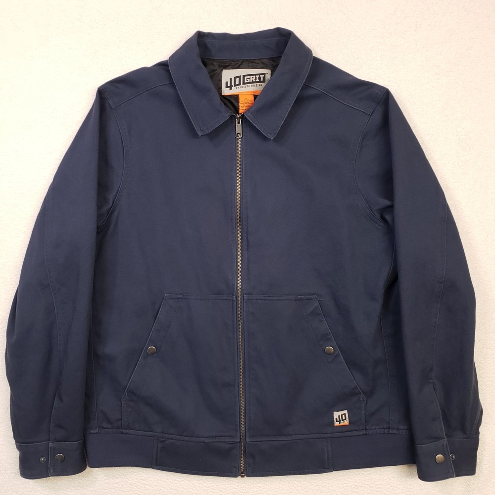 40 Grit Work Jacket Mens Large Navy Blue Cotton Canvas Full Zip Duluth Trading